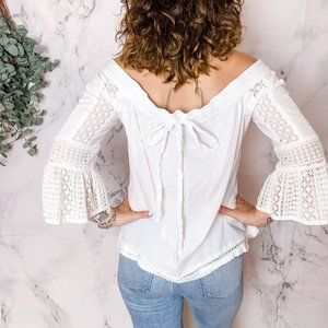 LOFT Lace Tie-Back Peasant Top